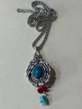 Pendant Necklace with Turquoise and Red Stone Accents